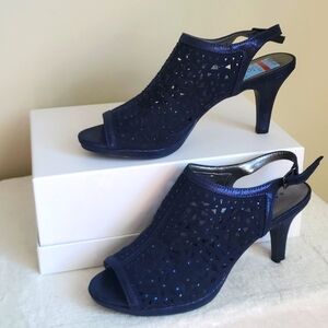 Sling Back Cut Out Navy Shoe with Rhinestones NWT